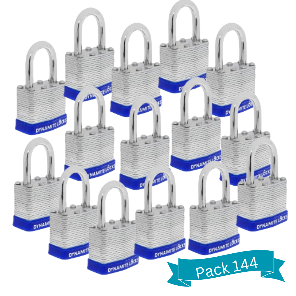 Pack 96 Laminated Steel Locks Keyed-Alike Padlocks 40mm Short Shackle w/ 1.25” Shackle, Hardened Steel Case, Brass Cylinder for Hasp Latch, Sheds, Fences, Storage Locker, School, Gym