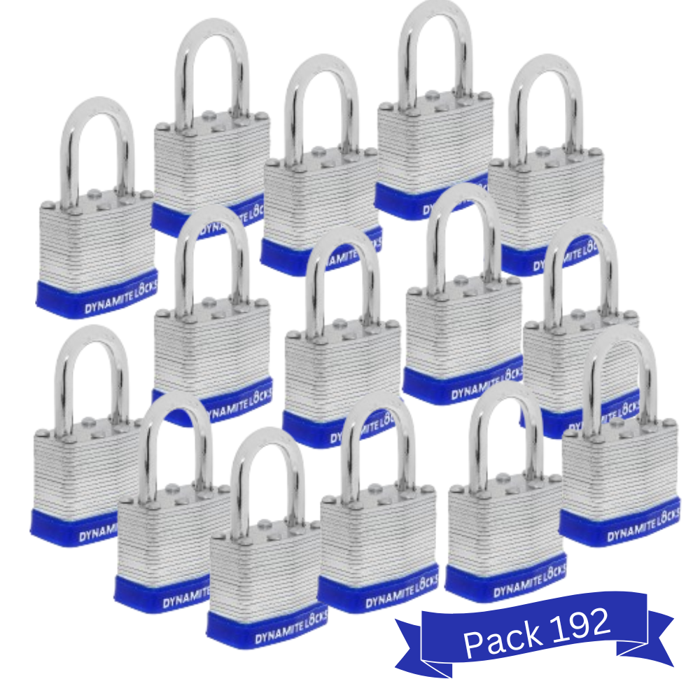 Pack 96 Laminated Steel Locks Keyed-Alike Padlocks 40mm Short Shackle w/ 1.25” Shackle, Hardened Steel Case, Brass Cylinder for Hasp Latch, Sheds, Fences, Storage Locker, School, Gym