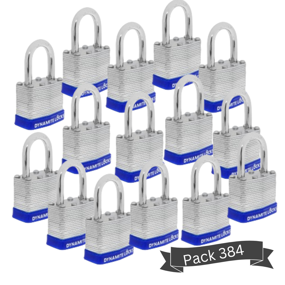 Pack 96 Laminated Steel Locks Keyed-Alike Padlocks 40mm Short Shackle w/ 1.25” Shackle, Hardened Steel Case, Brass Cylinder for Hasp Latch, Sheds, Fences, Storage Locker, School, Gym