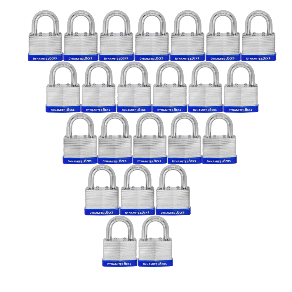 Pack 96 Laminated Steel Locks Keyed-Alike Padlocks 40mm Short Shackle w/ 1.25” Shackle, Hardened Steel Case, Brass Cylinder for Hasp Latch, Sheds, Fences, Storage Locker, School, Gym