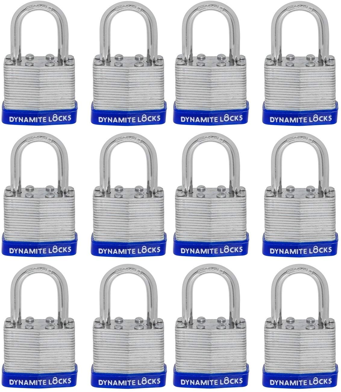 Pack of 96, Dynamite Locks with same keys, Laminated Padlocks 30 mm or 1.3/16" Keyed Alike Commercial Grade, Hardened Shackle