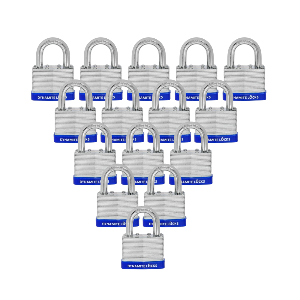 Pack 96 Laminated Steel Locks Keyed-Alike Padlocks 40mm Short Shackle w/ 1.25” Shackle, Hardened Steel Case, Brass Cylinder for Hasp Latch, Sheds, Fences, Storage Locker, School, Gym