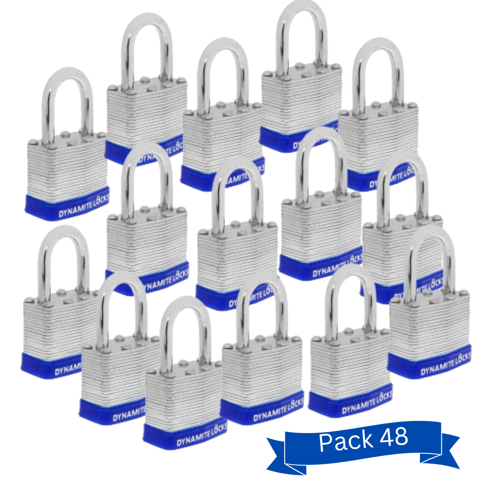 Pack 96 Laminated Steel Locks Keyed-Alike Padlocks 40mm Short Shackle w/ 1.25” Shackle, Hardened Steel Case, Brass Cylinder for Hasp Latch, Sheds, Fences, Storage Locker, School, Gym