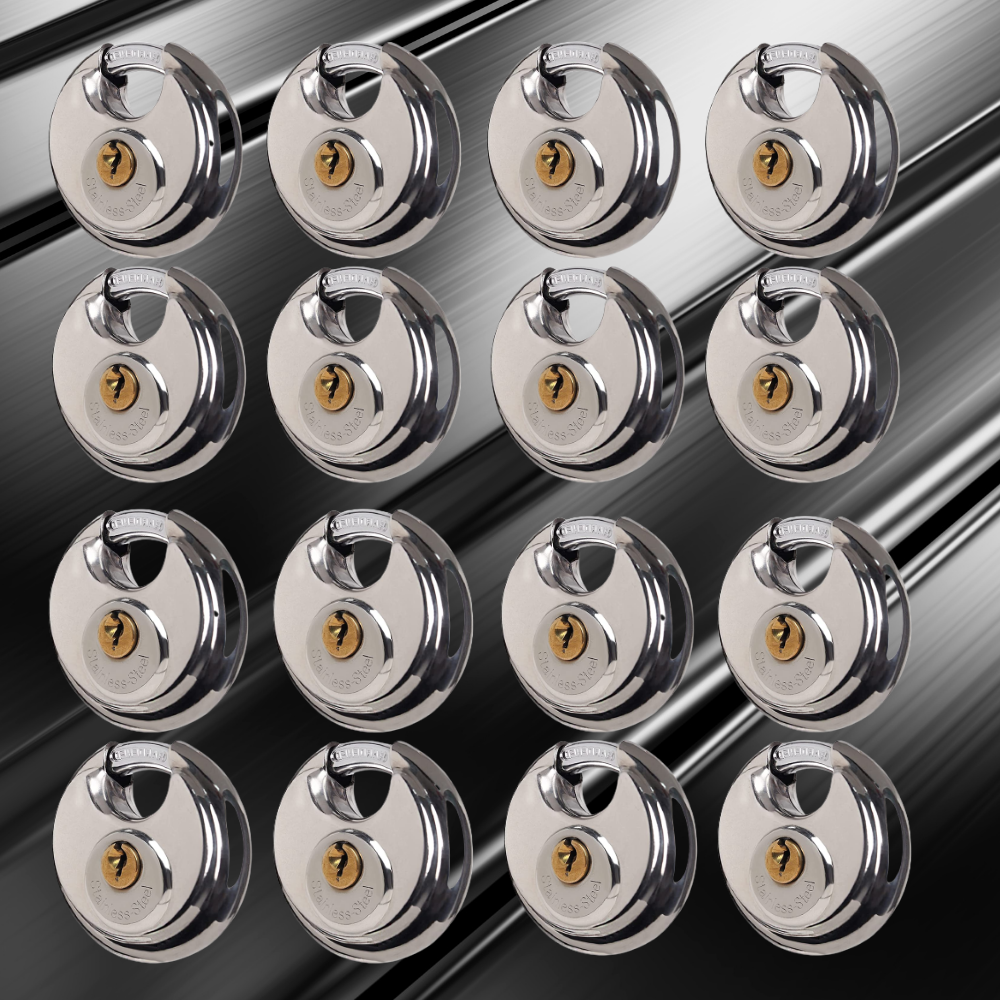 Pack of 6 Dynamite Locks Discus Keyed Alike Padlock Stainless Steel Discus Lock with 2 Keys, 3/8 Inch Shackle Body Width 70mm, Heavy Duty Lock Outdoor Waterproof Storage Lock for Warehouse, Garage, Storage Unit, Locker, and Outdoors