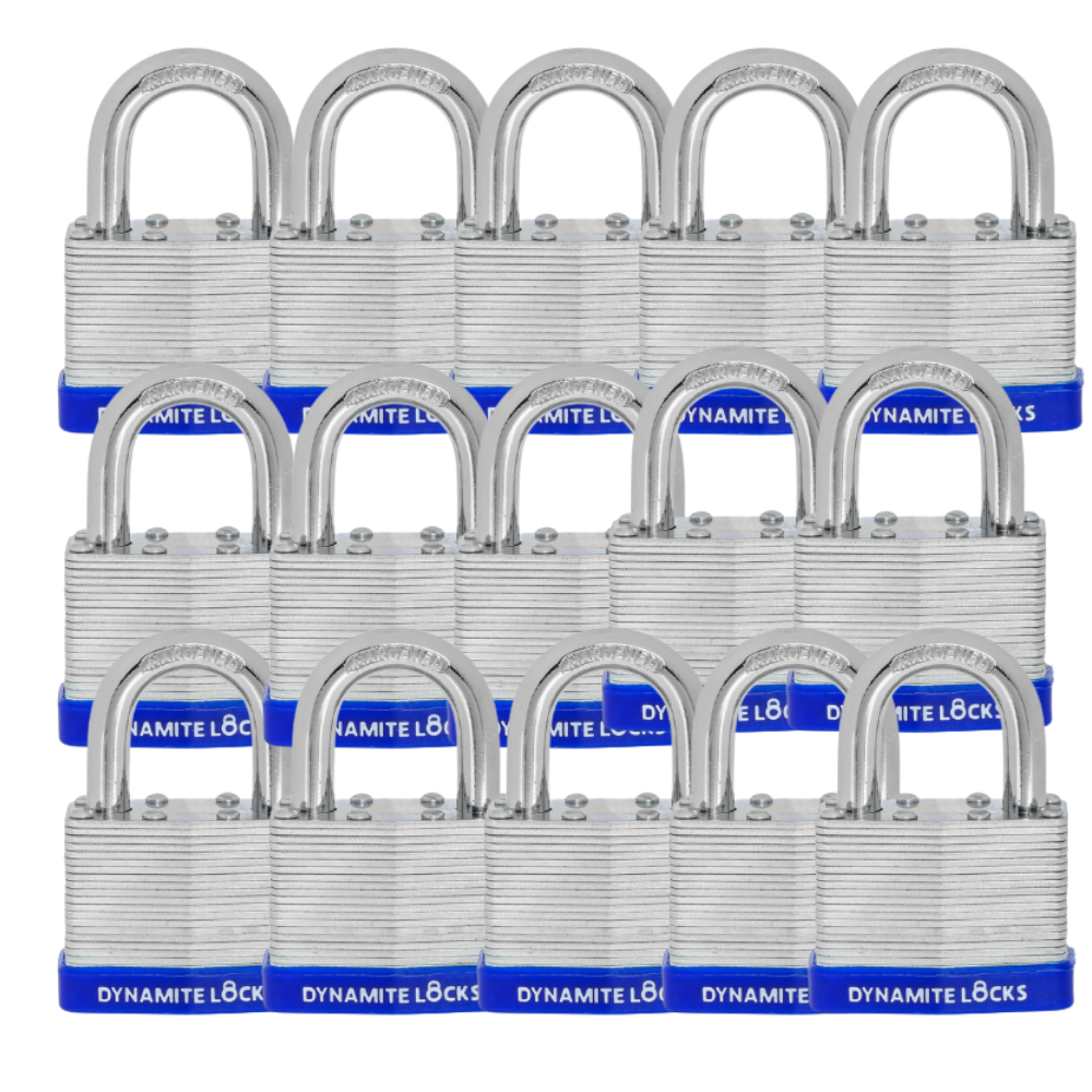 Pack of 48, Dynamite Padlocks keyed Alike 45mm body width Laminated Steel Padlock 1-3/4” Keyed Alike Short Shackle Commercial Grade Security Padlocks Outdoor Keyed Alike All The Same Key