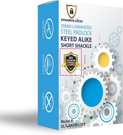 Pack of 96, Dynamite Locks with same keys, Laminated Padlocks 30 mm or 1.3/16" Keyed Alike Commercial Grade, Hardened Shackle