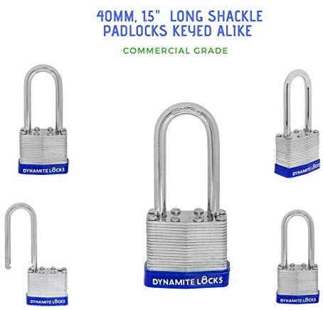 Pack of 72 Units Dynamite Lock Premium Padlock Set Laminated keyed Padlock (1-9/16", 40mm), keyed Alike Locks, Long Shackle