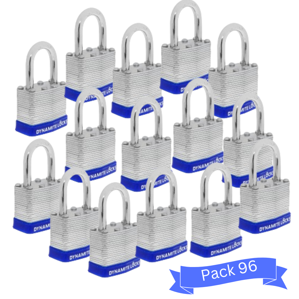 Pack 500 Laminated Steel Locks 40mm Short Shackle Keyed-Alike Padlocks w/ 1.25” Shackle, Hardened Steel Case, Brass Cylinder for Hasp Latch, Sheds, Fences, Storage Locker, School, Gym