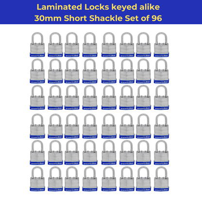 Pack of 288 , Dynamite Locks with same keys, Laminated Padlocks 30 mm or 1.3/16" Keyed Alike Commercial Grade, Hardened Shackle