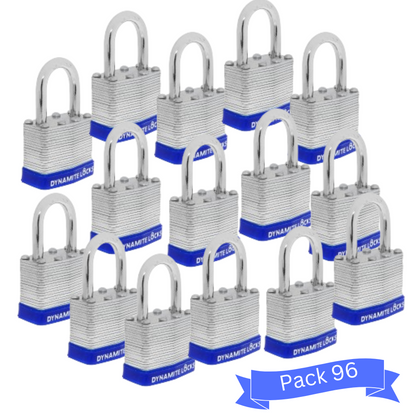 Pack 72 Dynamite Lock Laminated Steel Padlock 40mm Set Keyed Alike Short Shackle 1.5" Commercial Grade High Security Hardened Steel Shackle All The Same Key