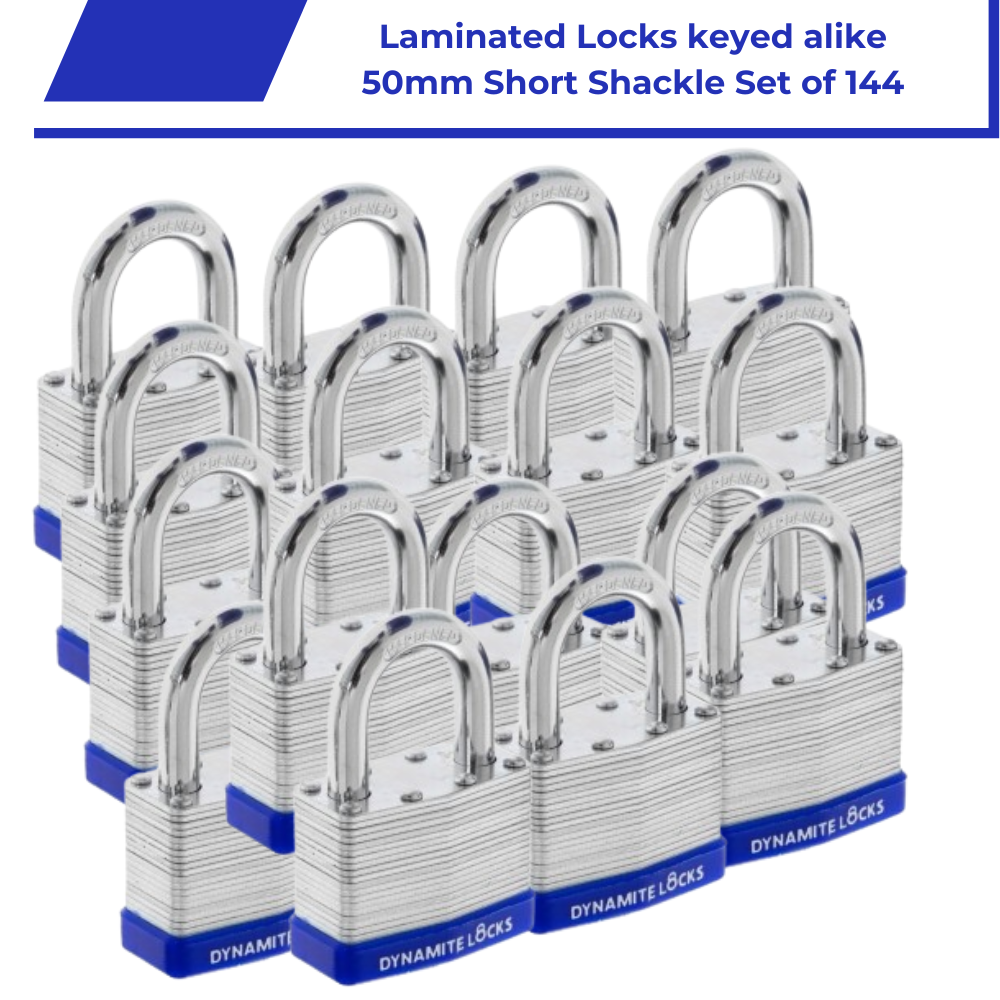 Pack of 500 Dynamite Locks Padlocks with same keys, 50mm Heavy Duty Laminated Steel Padlock Short Shackle Hardened Steel Shackle, Commercial Grade Keyed Alike 2-Inch, 50mm Padlocks Keyed Alike Set