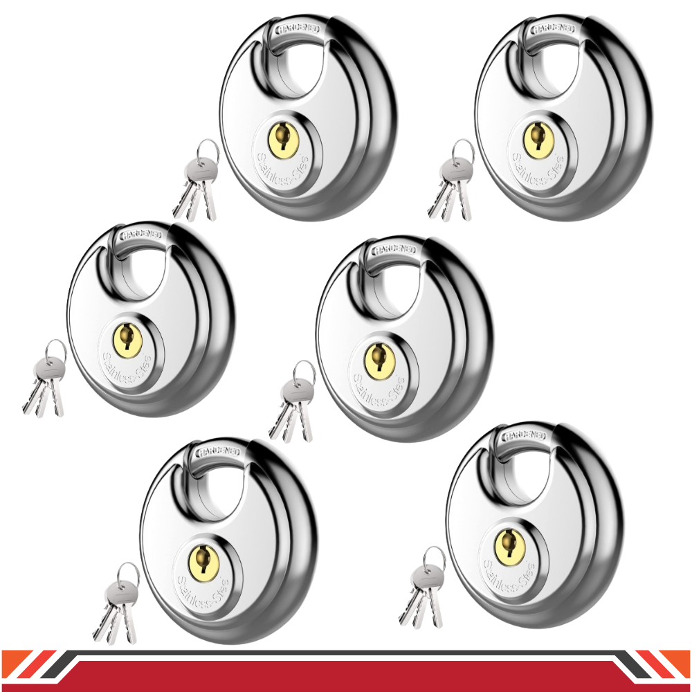 Pack of 72 Premium Quality Dynamite Locks Discus Keyed Alike Padlock Stainless Steel Disc Lock with 2 Keys, 3/8 Inch Shackle 70mm, Heavy Duty Lock Outdoor Waterproof Storage Lock for Warehouse, Garage, Storage Locker, and Outdoors