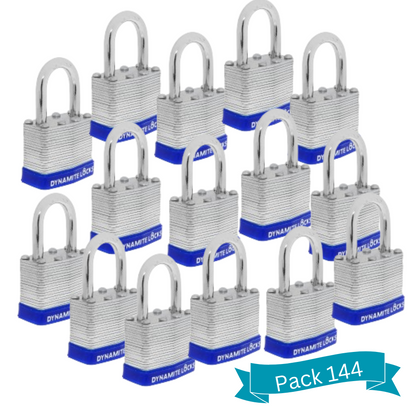 Pack 384 Laminated Steel Locks 40mm Keyed-Alike Padlocks w/ 1.25” Shackle, Hardened Steel Case, Brass Cylinder for Hasp Latch, Sheds, Fences, Storage Locker, School, Gym