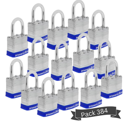 Pack 48, Dynamite Lock Premium Padlock Set Keyed Alike Laminated Steel 40MM Short Shackle 1.5" Commercial Grade High Security Hardened Steel Shackle All The Same Key