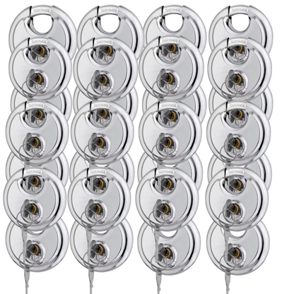 Pack of 18 Premium Quality Dynamite Locks Discus Keyed Alike Padlock Stainless Steel Disc Lock with 2 Keys, 3/8 Inch Shackle 70mm, Heavy Duty Lock Outdoor Waterproof Storage Lock for Warehouse, Garage, Storage Locker, and Outdoors