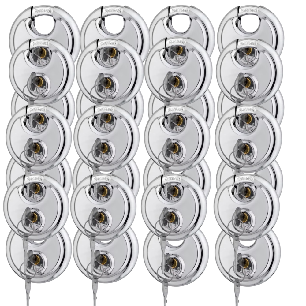 Pack of 72 Premium Quality Dynamite Locks Discus Keyed Alike Padlock Stainless Steel Disc Lock with 2 Keys, 3/8 Inch Shackle 70mm, Heavy Duty Lock Outdoor Waterproof Storage Lock for Warehouse, Garage, Storage Locker, and Outdoors