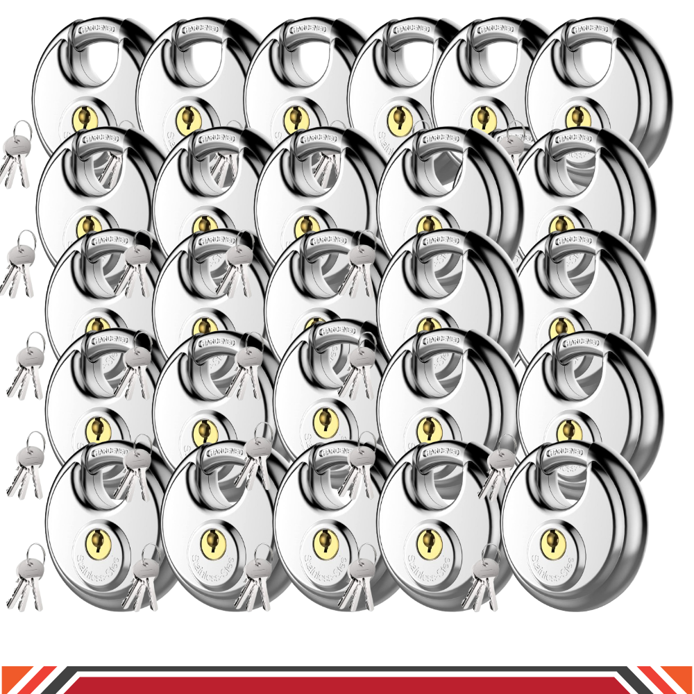 Pack of 60 Premium Quality Dynamite Locks Discus Keyed Alike Padlock Stainless Steel Disc Lock with 2 Keys, 3/8 Inch Shackle 70mm, Heavy Duty Lock Outdoor Waterproof Storage Lock for Warehouse, Garage, Storage Locker, and Outdoors