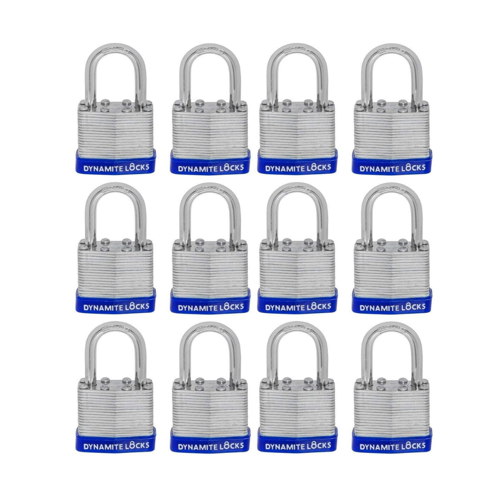 Pack of 144, Dynamite Locks with same keys, Laminated Padlocks 30 mm or 1.3/16" Keyed Alike Commercial Grade, Hardened Shackle