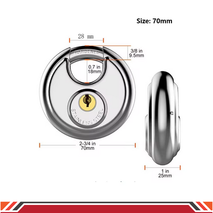 Pack of 72 Premium Quality Dynamite Locks Discus Keyed Alike Padlock Stainless Steel Disc Lock with 2 Keys, 3/8 Inch Shackle 70mm, Heavy Duty Lock Outdoor Waterproof Storage Lock for Warehouse, Garage, Storage Locker, and Outdoors