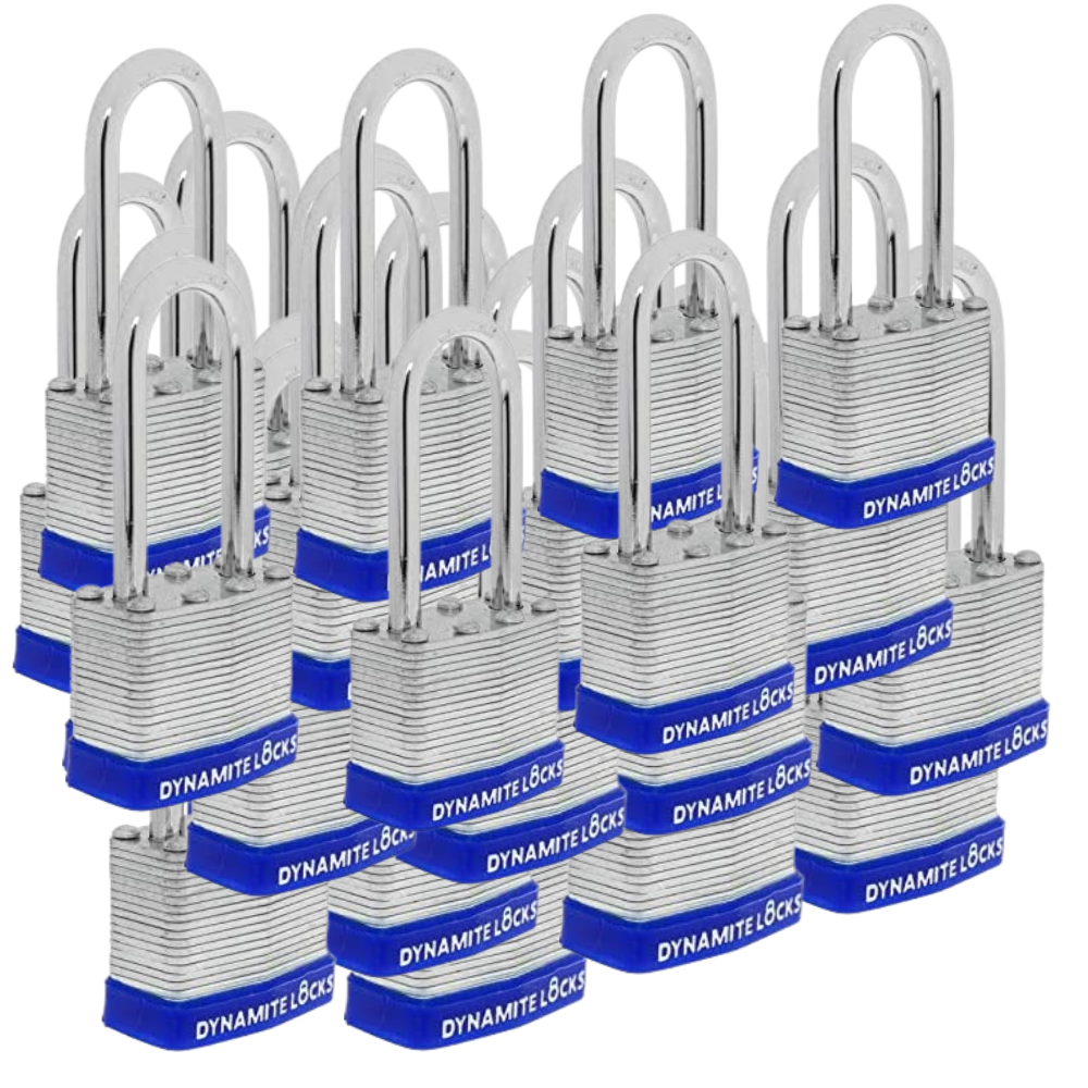 Pack of 96 Dynamite padlocks keyed alike 45mm or 1-3/4 in. Laminated Padlocks Set with Same Keys, Commercial Grade, Padlocks Keyed Alike with Hardened Steel Long Shackle