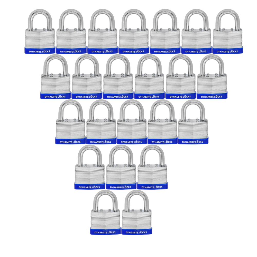 Pack 96 Laminated Steel Locks Keyed-Alike Padlocks 40mm  Short Shackle w/ 1.25” Shackle, Hardened Steel Case, Brass Cylinder for Hasp Latch, Sheds, Fences, Storage Locker, School, Gym