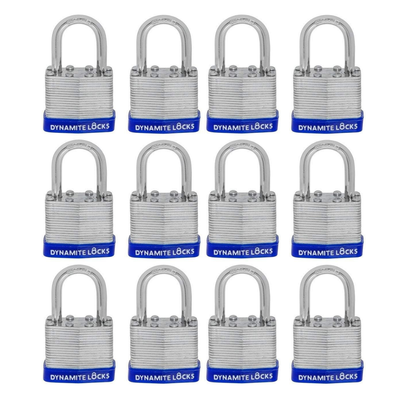 Pack of 288 , Dynamite Locks with same keys, Laminated Padlocks 30 mm or 1.3/16" Keyed Alike Commercial Grade, Hardened Shackle