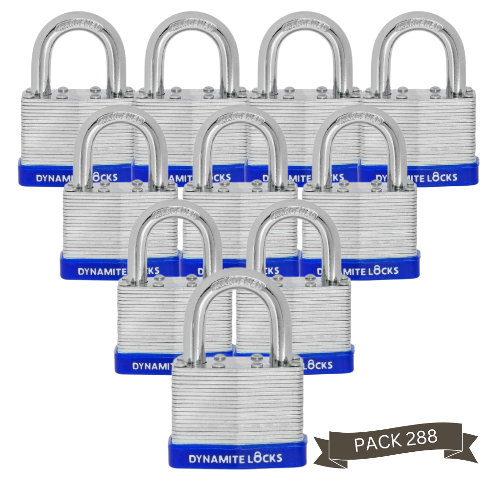 Pack of 384, Dynamite Locks Padlocks with same keys, 50mm Heavy Duty Laminated Steel Padlock Short Shackle Hardened Steel Shackle, Commercial Grade Keyed Alike 2-Inch, 50mm Padlocks Keyed Alike Set