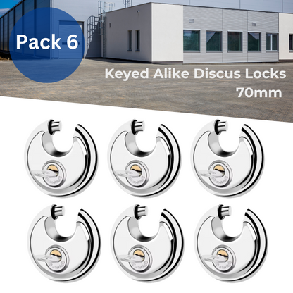 Pack of 60 Premium Quality Dynamite Locks Discus Keyed Alike Padlock Stainless Steel Disc Lock with 2 Keys, 3/8 Inch Shackle 70mm, Heavy Duty Lock Outdoor Waterproof Storage Lock for Warehouse, Garage, Storage Locker, and Outdoors