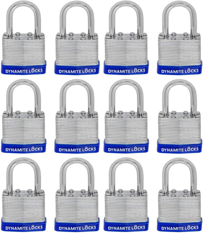 Pack of 72, Dynamite Locks with same keys, Laminated Padlocks 30 mm or 1.3/16" Keyed Alike Commercial Grade, Hardened Shackle