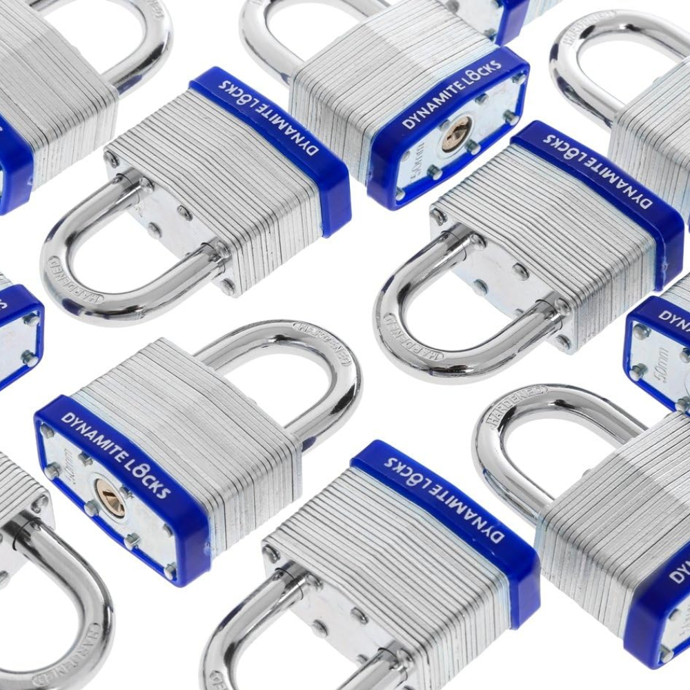 Pack of 500 Dynamite Locks Padlocks with same keys, 50mm Heavy Duty Laminated Steel Padlock Short Shackle Hardened Steel Shackle, Commercial Grade Keyed Alike 2-Inch, 50mm Padlocks Keyed Alike Set