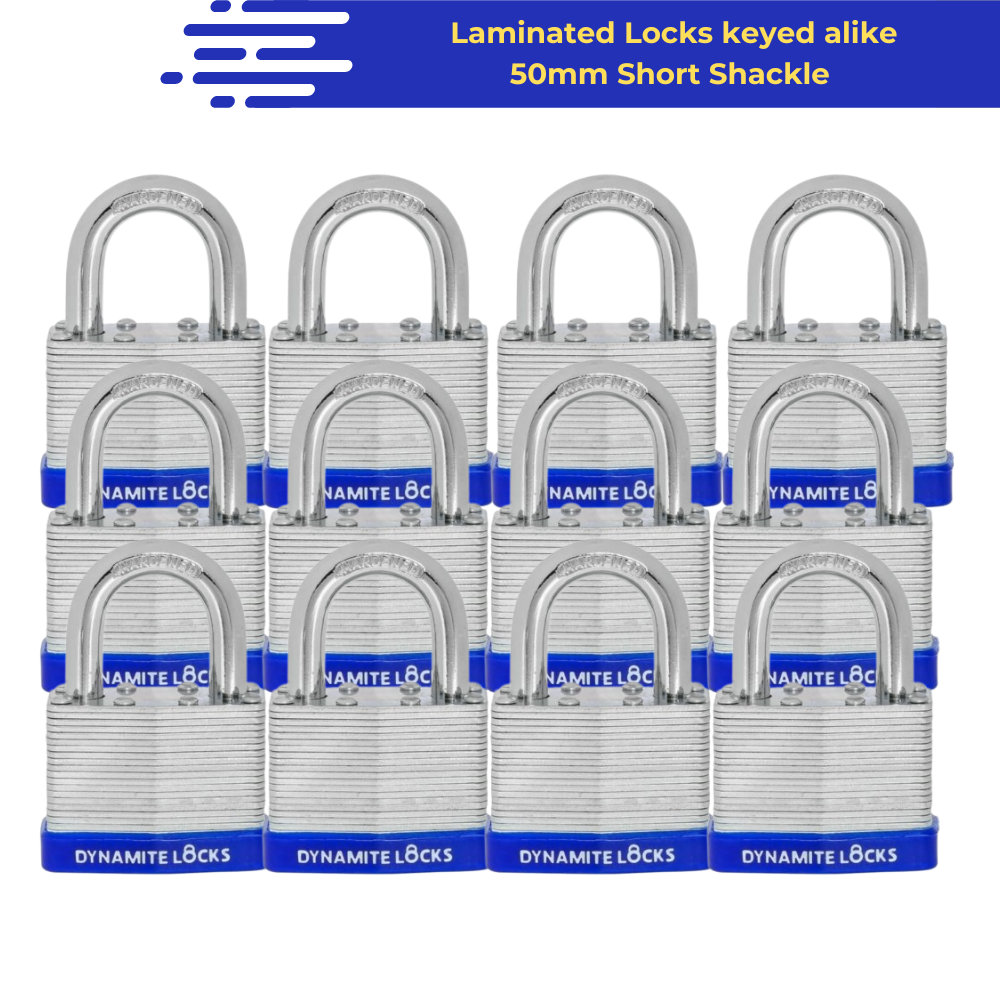 Pack of 1000 Dynamite Locks Padlocks with same keys, 50mm Laminated Steel Padlock Short Shackle Hardened Steel Shackle, Commercial Grade Keyed Alike 2-Inch, 50mm Padlocks Keyed Alike Heavy Duty Padlocks Set