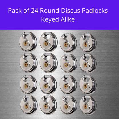 Pack of 48 Premium Quality Dynamite Locks Discus Keyed Alike Padlock Stainless Steel Disc Lock with 2 Keys, 3/8 Inch Shackle 70mm, Heavy Duty Lock Outdoor Waterproof Storage Lock for Warehouse, Garage, Storage Locker, and Outdoors