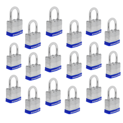 Pack 48, Dynamite Lock Premium Padlock Set Keyed Alike Laminated Steel 40MM Short Shackle 1.5" Commercial Grade High Security Hardened Steel Shackle All The Same Key