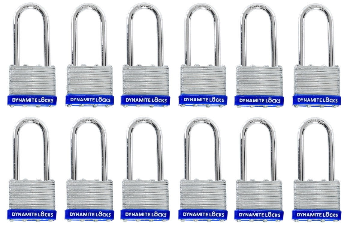 Pack of 72 Dynamite padlocks keyed alike 45mm or 1-3/4 in. Laminated Padlocks Set with Same Keys, Commercial Grade, Padlocks Keyed Alike with Hardened Steel Long Shackle