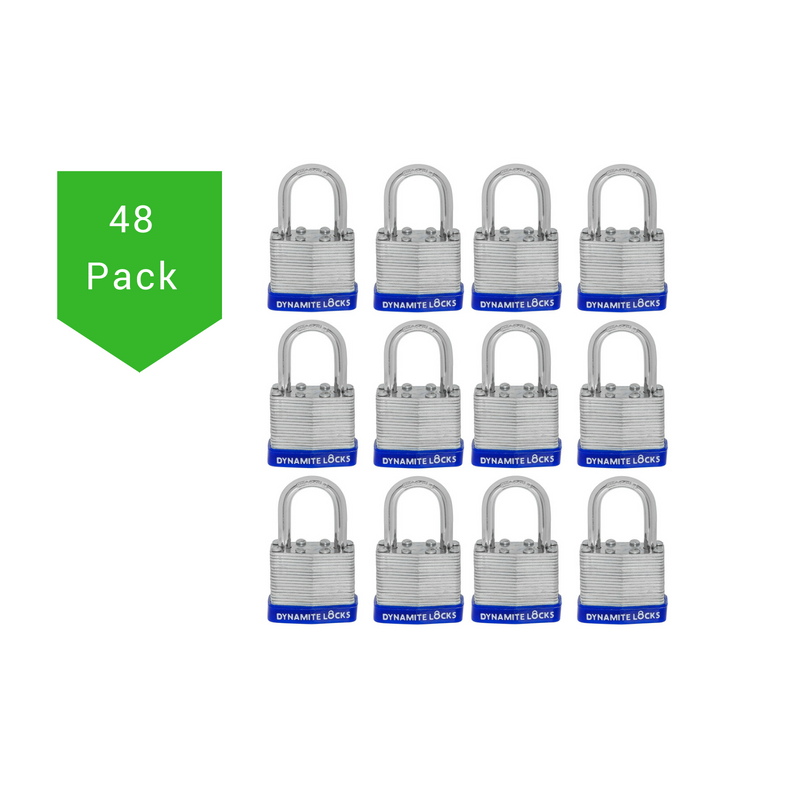 Pack of 72, Dynamite Locks with same keys, Laminated Padlocks 30 mm or 1.3/16" Keyed Alike Commercial Grade, Hardened Shackle