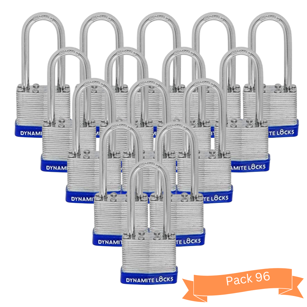 Pack of 48 Units, Dynamite Lock Premium Padlock Set Keyed Alike Laminated Steel 40MM Body Width 40mm with Long Shackle 2.5” Commercial Grade High...