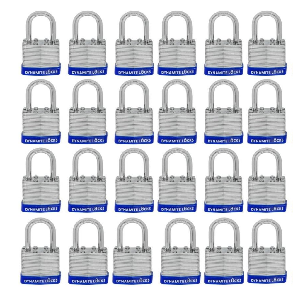 Pack 144 Laminated Steel Locks 40mm Keyed-Alike Padlocks w/ 1.25” Shackle, Hardened Steel Case, Brass Cylinder for Hasp Latch, Sheds, Fences, Storage Locker, School, Gym