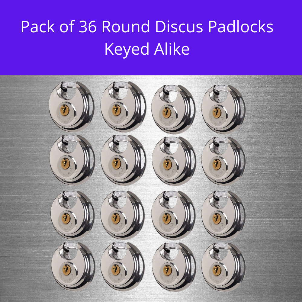 Pack of 60 Premium Quality Dynamite Locks Discus Keyed Alike Padlock Stainless Steel Disc Lock with 2 Keys, 3/8 Inch Shackle 70mm, Heavy Duty Lock Outdoor Waterproof Storage Lock for Warehouse, Garage, Storage Locker, and Outdoors