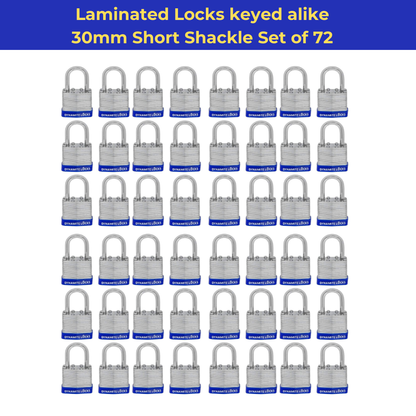 Pack of 288 , Dynamite Locks with same keys, Laminated Padlocks 30 mm or 1.3/16" Keyed Alike Commercial Grade, Hardened Shackle