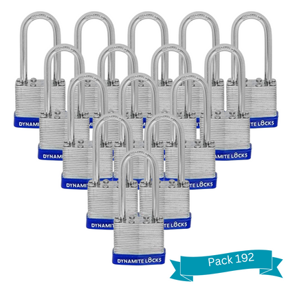 Pack of 72 Units Dynamite Lock Premium Padlock Set Laminated keyed Padlock (1-9/16", 40mm), keyed Alike Locks, Long Shackle