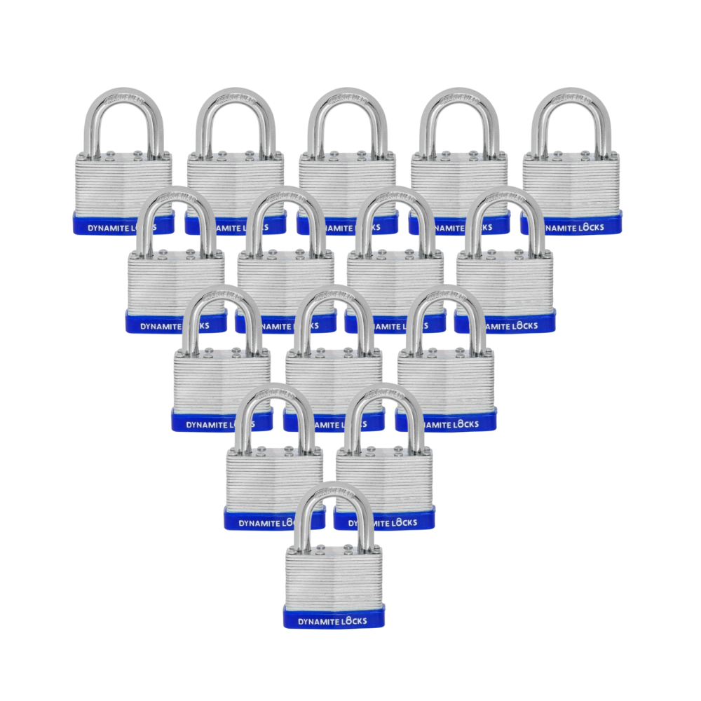 Pack 384 Laminated Steel Locks 40mm Keyed-Alike Padlocks w/ 1.25” Shackle, Hardened Steel Case, Brass Cylinder for Hasp Latch, Sheds, Fences, Storage Locker, School, Gym