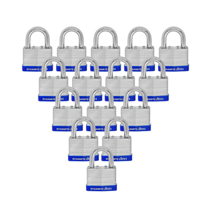 Pack 96 Laminated Steel Locks Keyed-Alike Padlocks 40mm  Short Shackle w/ 1.25” Shackle, Hardened Steel Case, Brass Cylinder for Hasp Latch, Sheds, Fences, Storage Locker, School, Gym