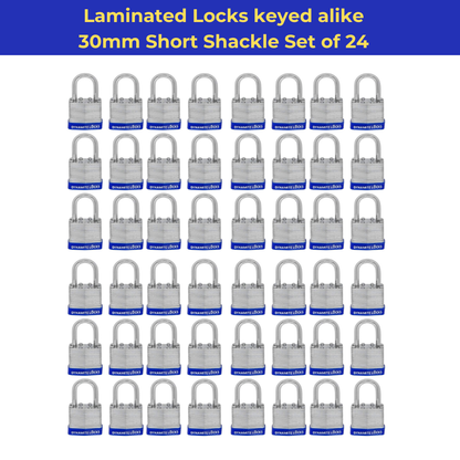 Lot of 1000 Dynamite Locks with same keys, Laminated Steel Padlocks 30 mm or 1.3/16" Keyed Alike Commercial Grade, Hardened Shackle