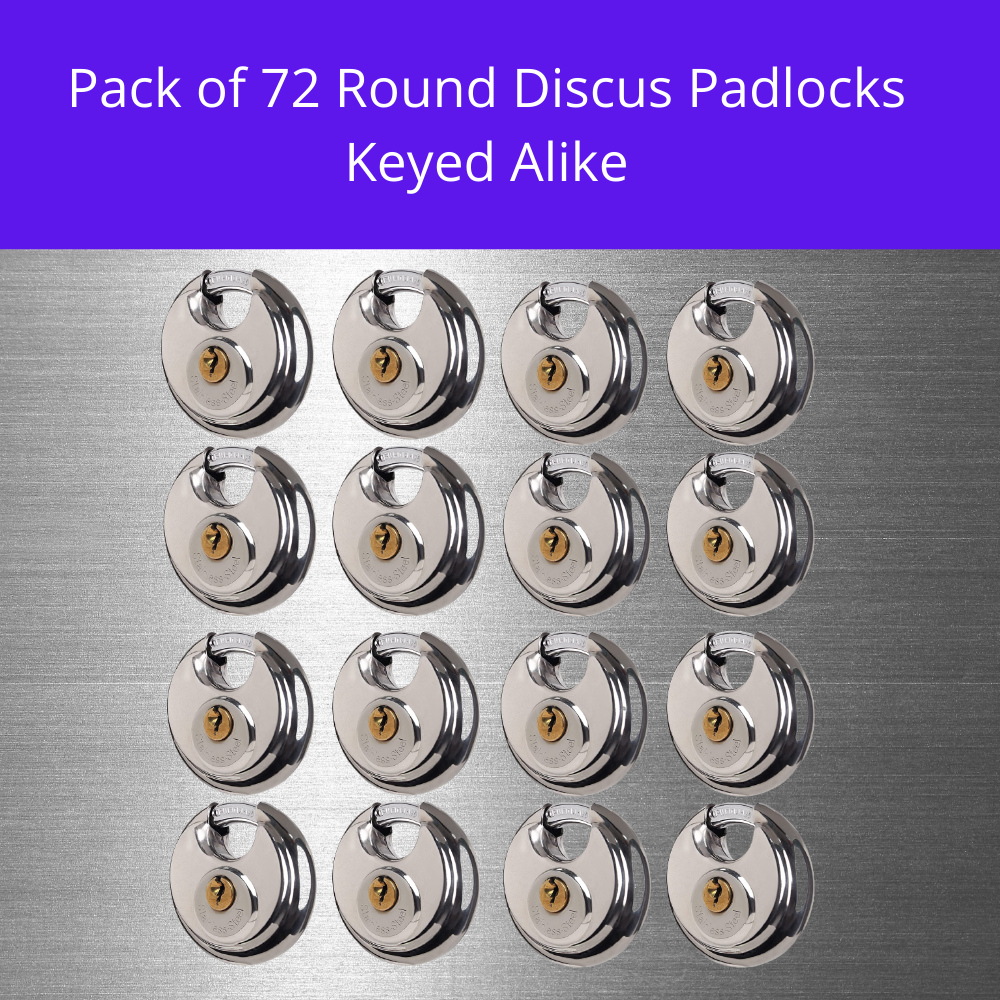 Pack of 48 Premium Quality Dynamite Locks Discus Keyed Alike Padlock Stainless Steel Disc Lock with 2 Keys, 3/8 Inch Shackle 70mm, Heavy Duty Lock Outdoor Waterproof Storage Lock for Warehouse, Garage, Storage Locker, and Outdoors