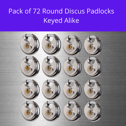 Pack of 48 Premium Quality Dynamite Locks Discus Keyed Alike Padlock Stainless Steel Disc Lock with 2 Keys, 3/8 Inch Shackle 70mm, Heavy Duty Lock Outdoor Waterproof Storage Lock for Warehouse, Garage, Storage Locker, and Outdoors