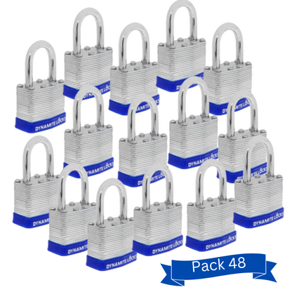 Pack 72 Dynamite Lock Laminated Steel Padlock 40mm Set Keyed Alike Short Shackle 1.5" Commercial Grade High Security Hardened Steel Shackle All The Same Key