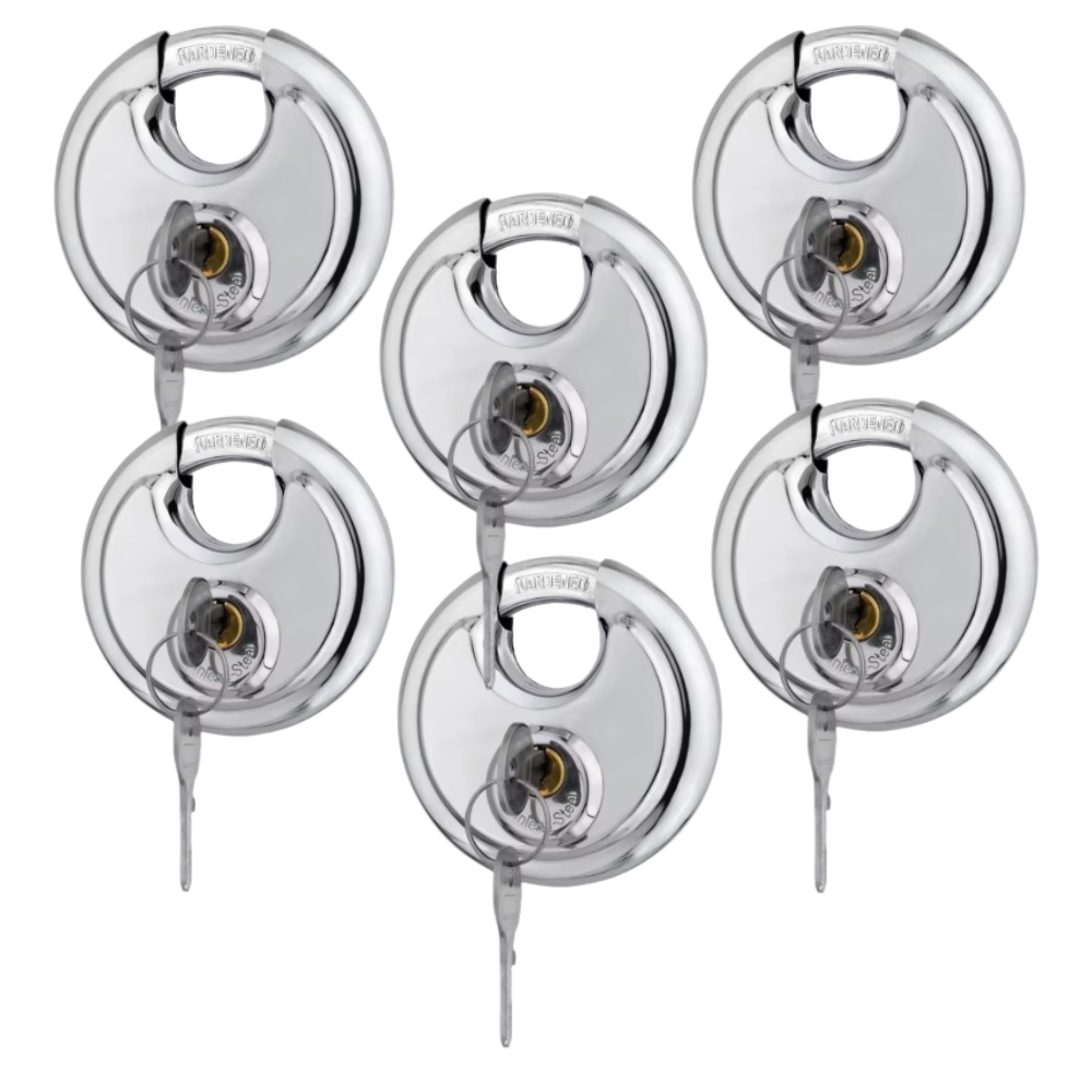 Pack of 6 Dynamite Locks Discus Keyed Alike Padlock Stainless Steel Discus Lock with 2 Keys, 3/8 Inch Shackle Body Width 70mm, Heavy Duty Lock Outdoor Waterproof Storage Lock for Warehouse, Garage, Storage Unit, Locker, and Outdoors