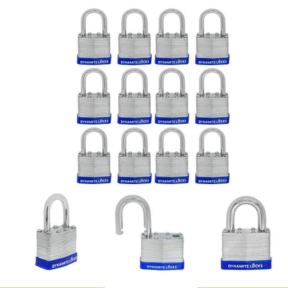 Pack 500 Laminated Steel Locks 40mm Short Shackle Keyed-Alike Padlocks w/ 1.25” Shackle, Hardened Steel Case, Brass Cylinder for Hasp Latch, Sheds, Fences, Storage Locker, School, Gym