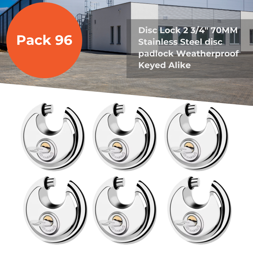 Pack of 36 Discus Keyed Alike Padlock Stainless Steel Disc Lock with 2 Keys, 3/8 Inch Shackle 70mm, Heavy Duty Lock Outdoor Waterproof Storage Lock for Warehouse, Garage, Storage Locker, and Outdoors