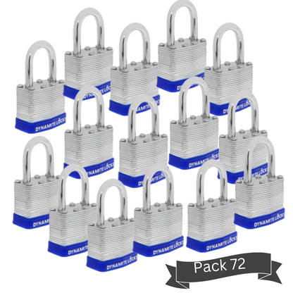 Pack 48, Dynamite Lock Premium Padlock Set Keyed Alike Laminated Steel 40MM Short Shackle 1.5" Commercial Grade High Security Hardened Steel Shackle All The Same Key